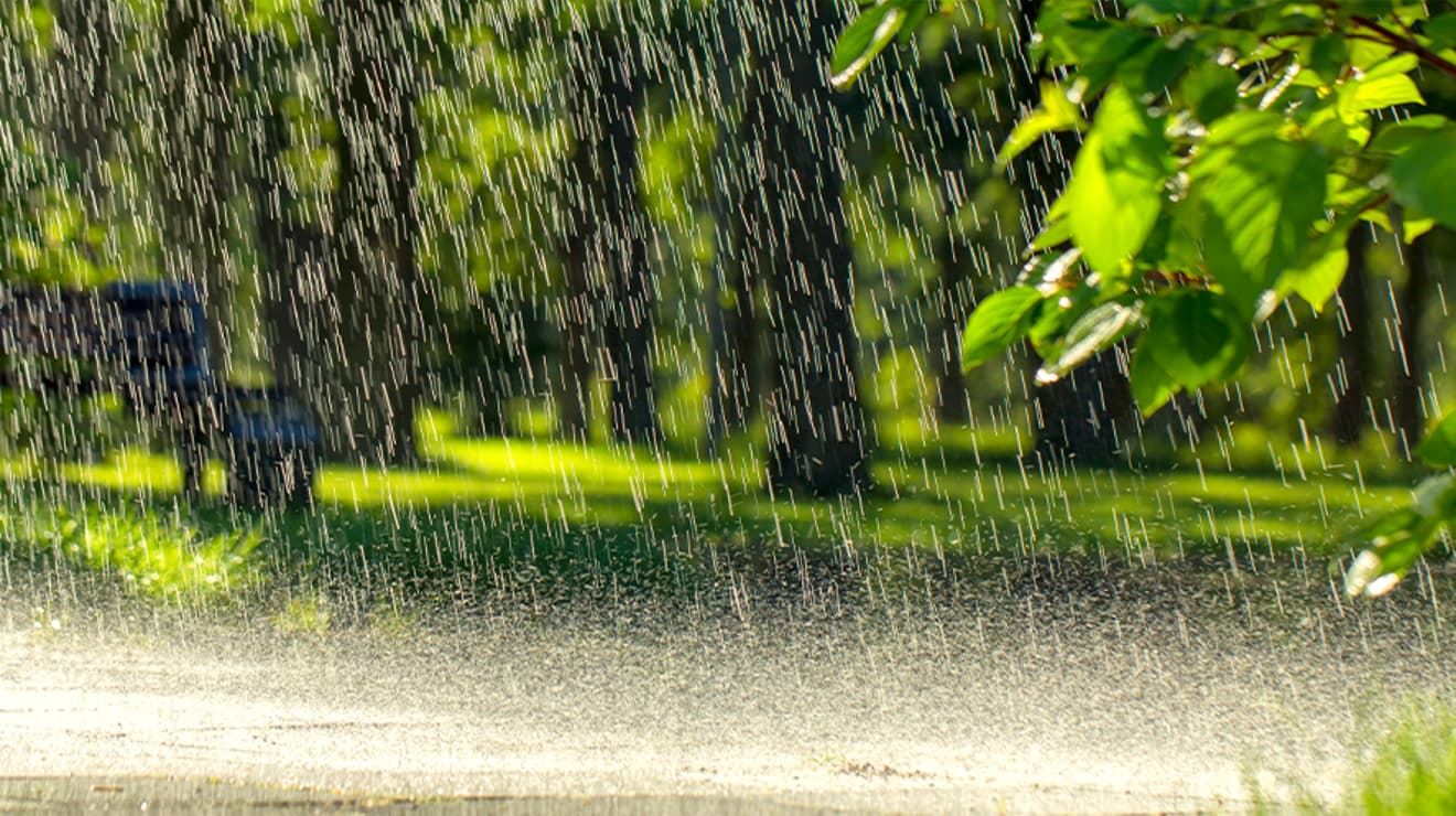 Heavy rain splashing on the pavement