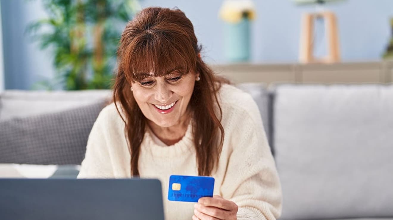 Woman paying her bill online