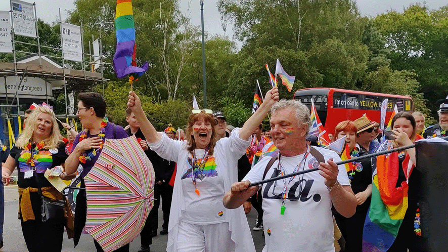 Group of people celebrating Bourne Free